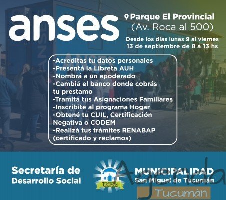 Se podrán realizar distintos trámites de la Anses en parque El Provincial